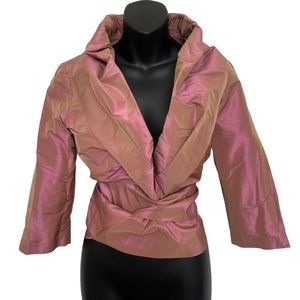Max Mara Iridescent Pink/Gold Taffeta Wrap Top/Jacket w/Portrait Collar - Size 4